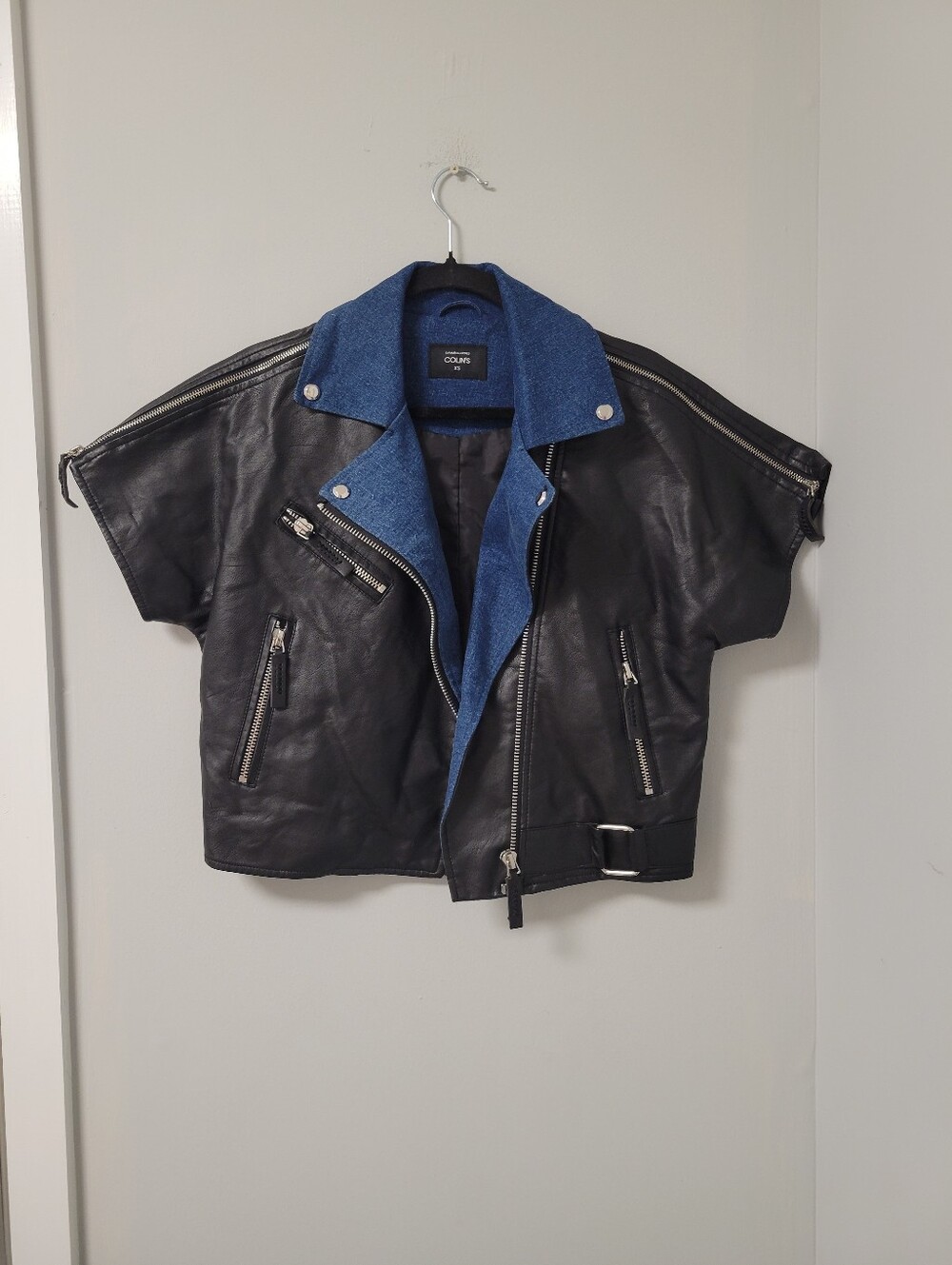 Colin's Faux Leather & Denim Cropped Moto Vest Size XS